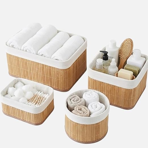 Kit 4 Cestos Organizadores Bambu