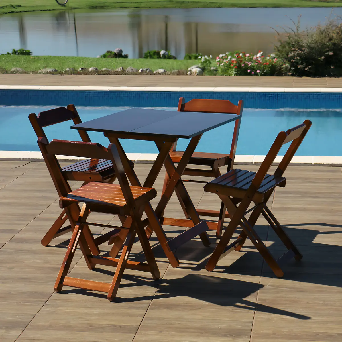 Jogos De Mesa Bar Móveis Britz 70x70 Com 4 Cadeiras Dobrável
