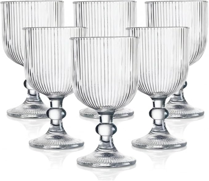 Jogo Com 6 Taças de Vidro Canelado Transparente 380ml